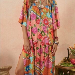 Spell Pink and Orange Floral Boho Maxi Dress